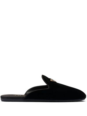 Prada triangle-logo velvet slippers - Black