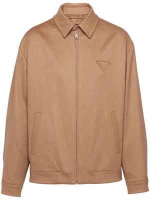 Prada triangle-logo wool shirt jacket - Brown
