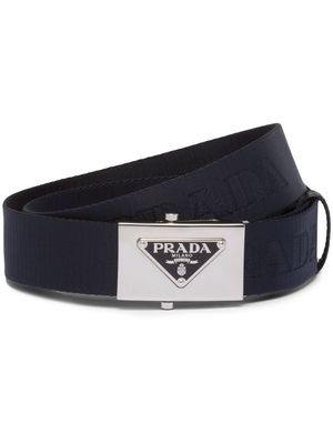 Prada triangle-logo woven buckle belt - Blue
