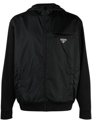 Prada triangle-logo zip-up hooded jacket - Black