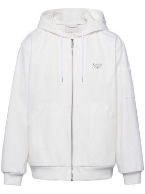 Prada triangle-logo zip-up hoodie - White