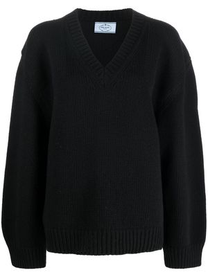 Prada V-neck knitted long-sleeve jumper - Black
