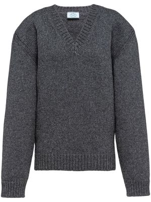 Prada V-neck knitted long-sleeve jumper - Grey