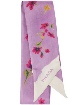 Prada watercolour-effect floral-print foulard - Purple