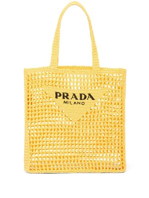 Prada woven-logo raffia tote bag - Yellow