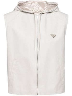 Prada zip-up hooded leather vest - White