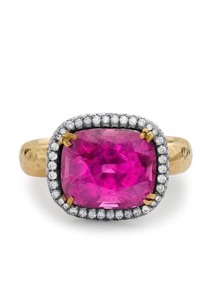 Pragnell Vintage 14kt yellow gold sapphire and diamond cocktail ring - Pink