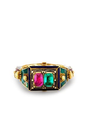 Pragnell Vintage 1837-1890 18kt yellow gold ruby and emerald ring - Green
