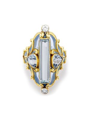 Pragnell Vintage 1890-1915 18kt yellow gold diamond and aquamarine ring - Blue