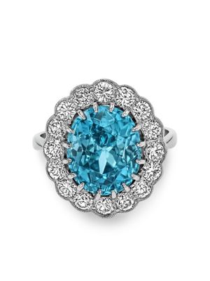 Pragnell Vintage 18kt white gold blue zircon and diamond ring - Silver