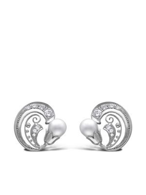 Pragnell Vintage 18kt white gold pearl and diamond scroll clip earrings - Silver