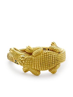 Pragnell Vintage 18kt yellow gold diamond-embellished alligator cuff bracelet