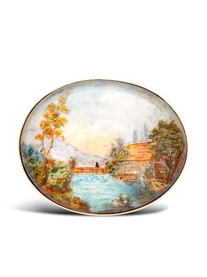 Pragnell Vintage 18kt yellow gold Victorian Essex Crystal Water Mill Scene brooch - Multicolour