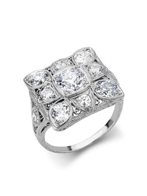 Pragnell Vintage Antique Art Deco diamond square ring - White