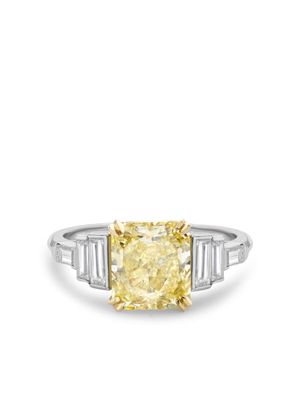 Pragnell Vintage platinum and 18kt yellow gold Fancy Intense yellow diamond solitaire ring - Silver