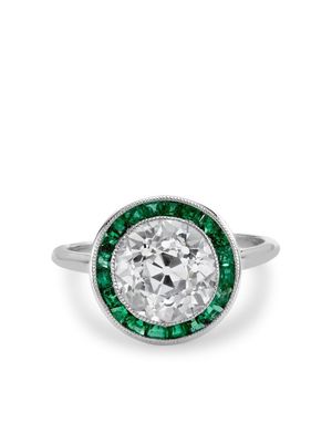 Pragnell Vintage platinum Target Cluster emerald and diamond ring - Silver