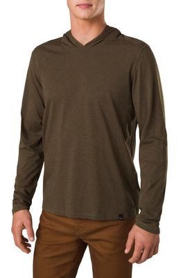 prAna Organic Cotton Blend Hooded Long Sleeve T-Shirt in Peat Heather