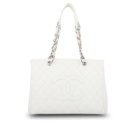 Pre-Owned Chanel Grande Shopping Tote Caviar Wh ite