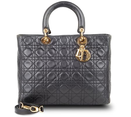 Pre-Owned Dior Lady Dior GHW Large Tote Cannage Black