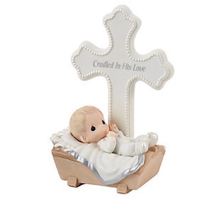 Precious Moments' Baby in Cradle Baptism Cross - Boy