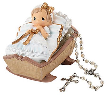 Precious Moments' Baby in Cradle Baptism Rosary Box - Girl