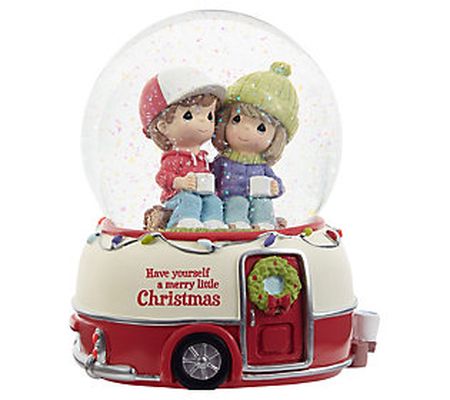 Precious Moments Couple W/ Christmas Camper Mus ical Snow Glob
