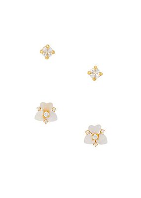 Precious Pansy Gold-Plated, Mother-Of-Pearl & Cubic Zirconia Stud Earrings Set