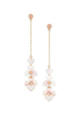 Precious Pansy Goldtone, Mother-Of-Pearl & Cubic Zirconia Drop Earrings