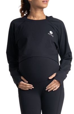 Preggo Leggings Sima Active Crop Long Sleeve Maternity Top in Black