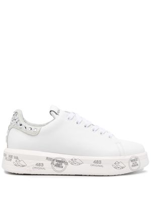 Premiata Belle crystal-embellished leather sneakers - White