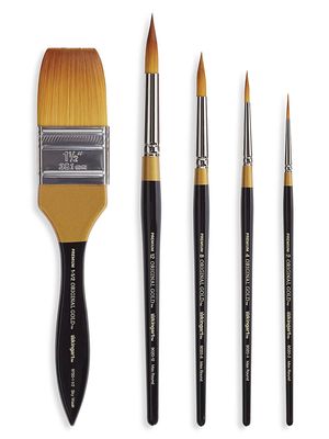 Premium 5-Piece Original Gold Wood Handle Brush Set - Black - Black