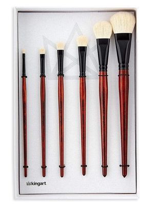 Premium 6-Piece Goat Hair Mop Brushes - Red - Red