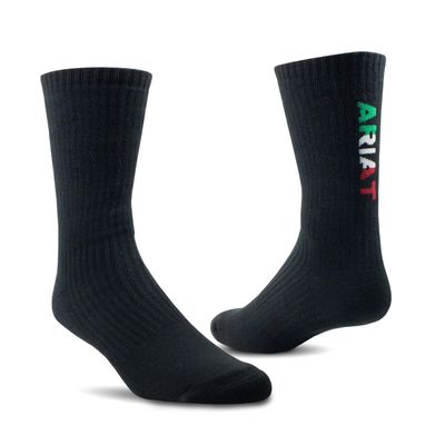 Premium Ringspun Cotton Crew Mexico Work Socks 3 Pair Pack in Black, Size: Medium Regular by Ariat