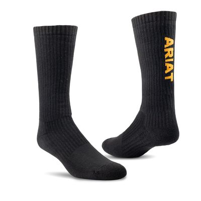 Premium Ringspun Cotton Mid Calf Work Socks 3 Pair Pack in Black Cotton/Spandex, Size: Large Regular by Ariat