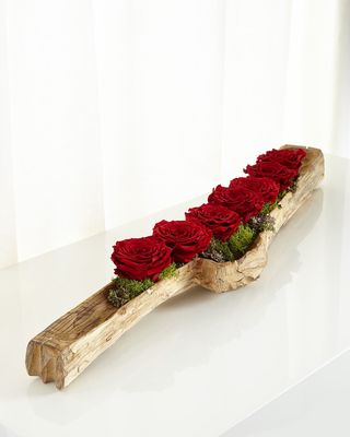 Preserved Roses in Wood Log