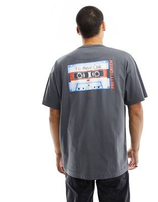 Pretty Green Cassette back print relaxed fit T-shirt in dark gray