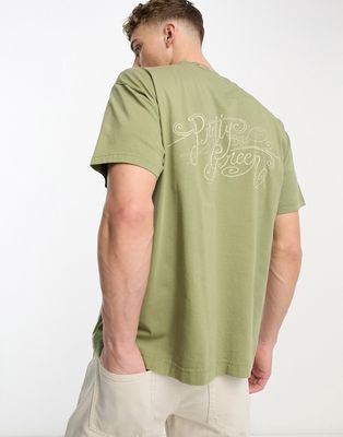 Pretty Green Cymbal relaxed fit t-shirt in khaki with back print