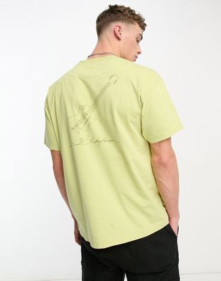 Pretty Green Linear guitar relaxed fit T-shirt in light green with back print