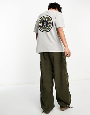Pretty Green 'Live Forever' logo relaxed fit T-shirt in light gray with back print