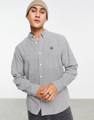 Pretty Green micro houndstooth long sleeve shirt in beige-Neutral