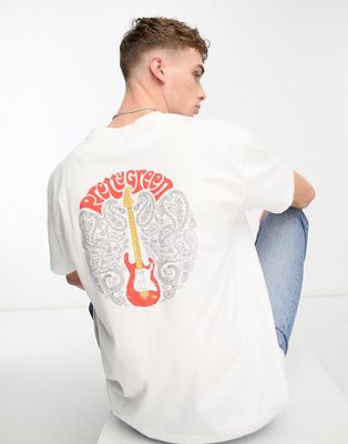Pretty Green Paisley guitar relaxed fit t-shirt in white with back print