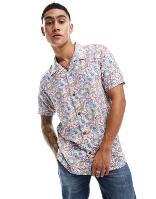 Pretty Green Psychedelic paisley short sleeve shirt in white with all over print