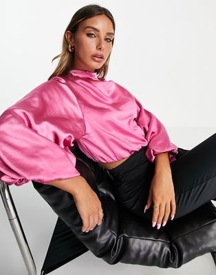 Pretty Lavish balloon sleeve crop blouse in millennial pink - part of a set