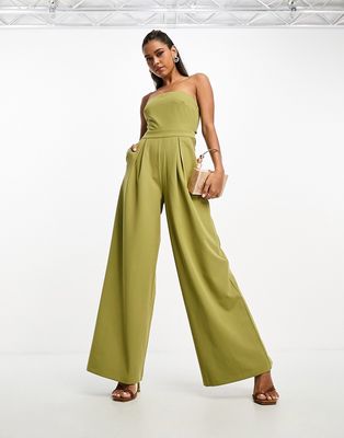 Pretty Lavish bandeau jumpsuit with pockets in olive-Green