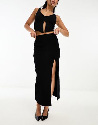 Pretty Lavish Blythe knitted split midaxi skirt in black