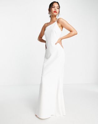 Pretty Lavish Bridal one shoulder crepe maxi dress in ivory-White