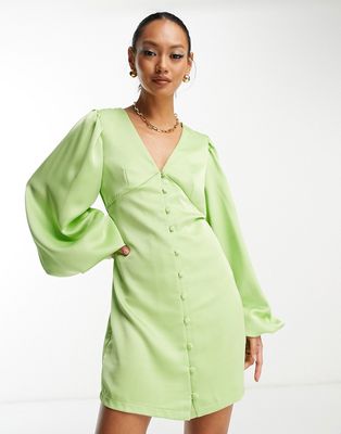 Pretty Lavish button front satin mini dress in olive-Green
