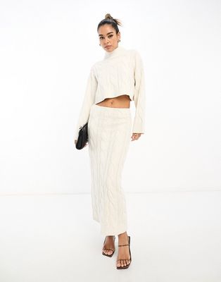 Pretty Lavish cable knit midaxi skirt in cream - part of a set-White