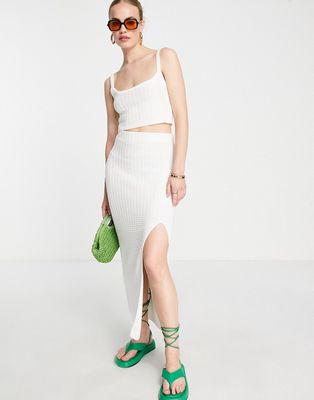 Pretty Lavish crochet knit thigh slit skirt in cream - part of a set-White
