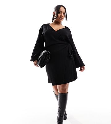 Pretty Lavish Curve knit wrap mini dress in black